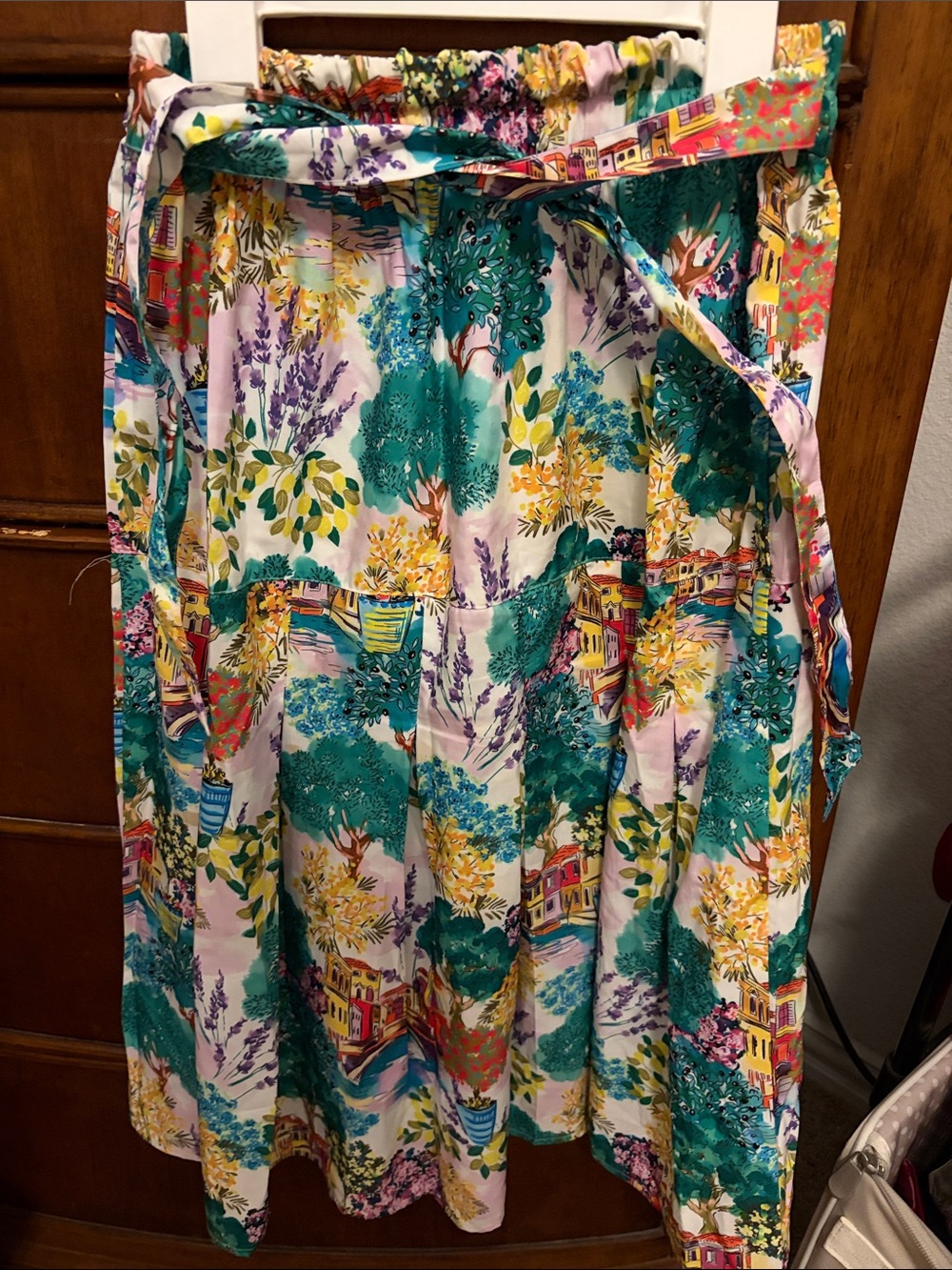 Floral Teal & Yellow A-Line Women's Skirt with Tie Waist